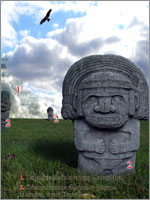 Голова человека возле пирамиды у индейцев Майя