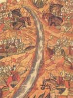 Стояние на реке Угре. Миниатюра летописного свода XVI век