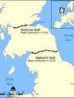 Карта с изображением стены Адриана и стены Антонина